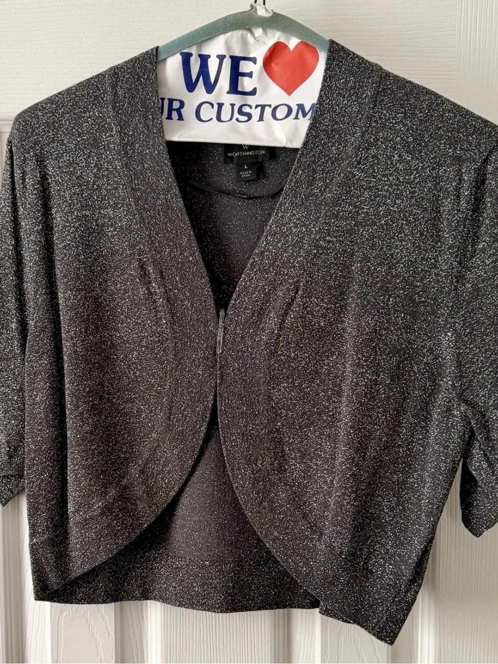 Worthington Black Sparkle Open-Front Cropped Blazer
